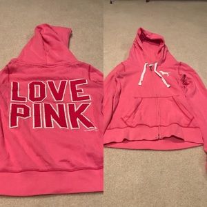 PINK zip up hoodie with logo